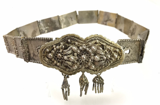Early 19Th Century Islamic Turkish Ottoman Empire Ethnic Silver Panelled Belt & Buckle With Keyhole Clap Ref.21062