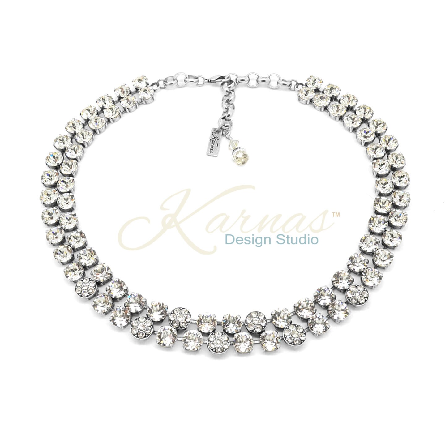 The Classic 8mm 2-Row Statement Necklace Made With Crystal Choose Your Finish Karnas Design Studio Free Shipping