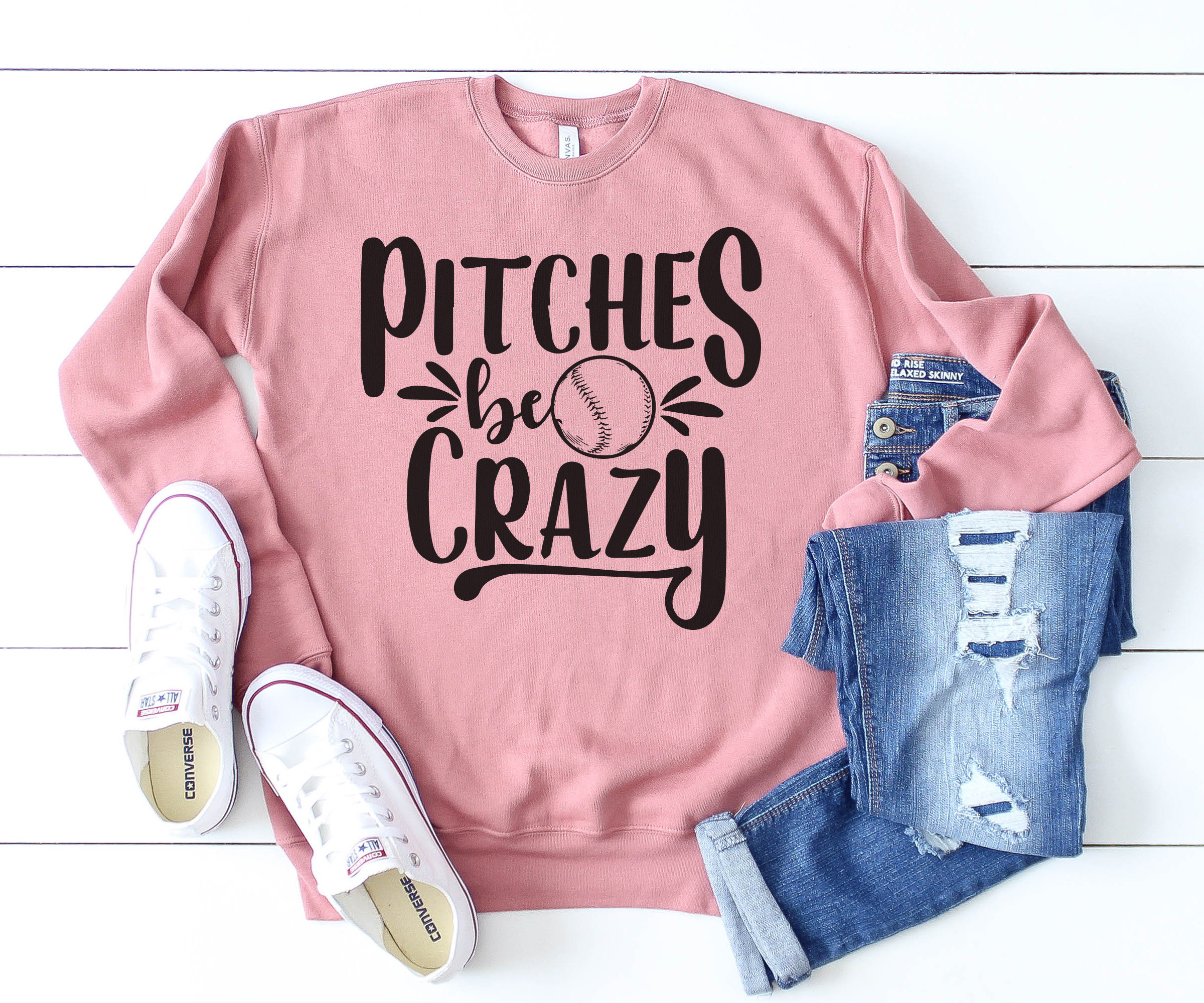 Pitches Be Crazy Softball Sweater Unisex Quality Baseball Sweatshirt Cute Game Day Opening Mens & Womens