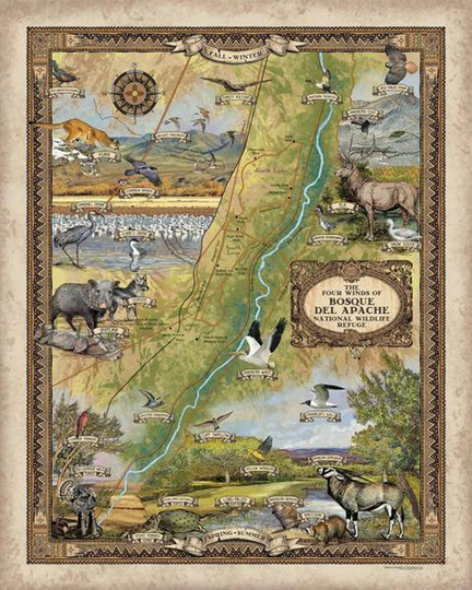 290-Bosque Del Apache National Wilderness Refuge Vintage Historic Antique Map Poster Print By Lisa Middleton