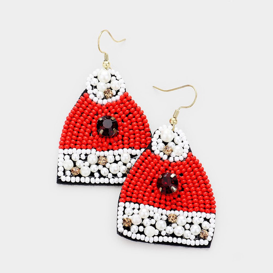 Beaded Santa Hat Drop Earrings