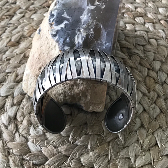 Vintage Milor Italy Hand Hammered Oxidized Sterling Silver Wide Cuff Bracelet 39G.#2127B