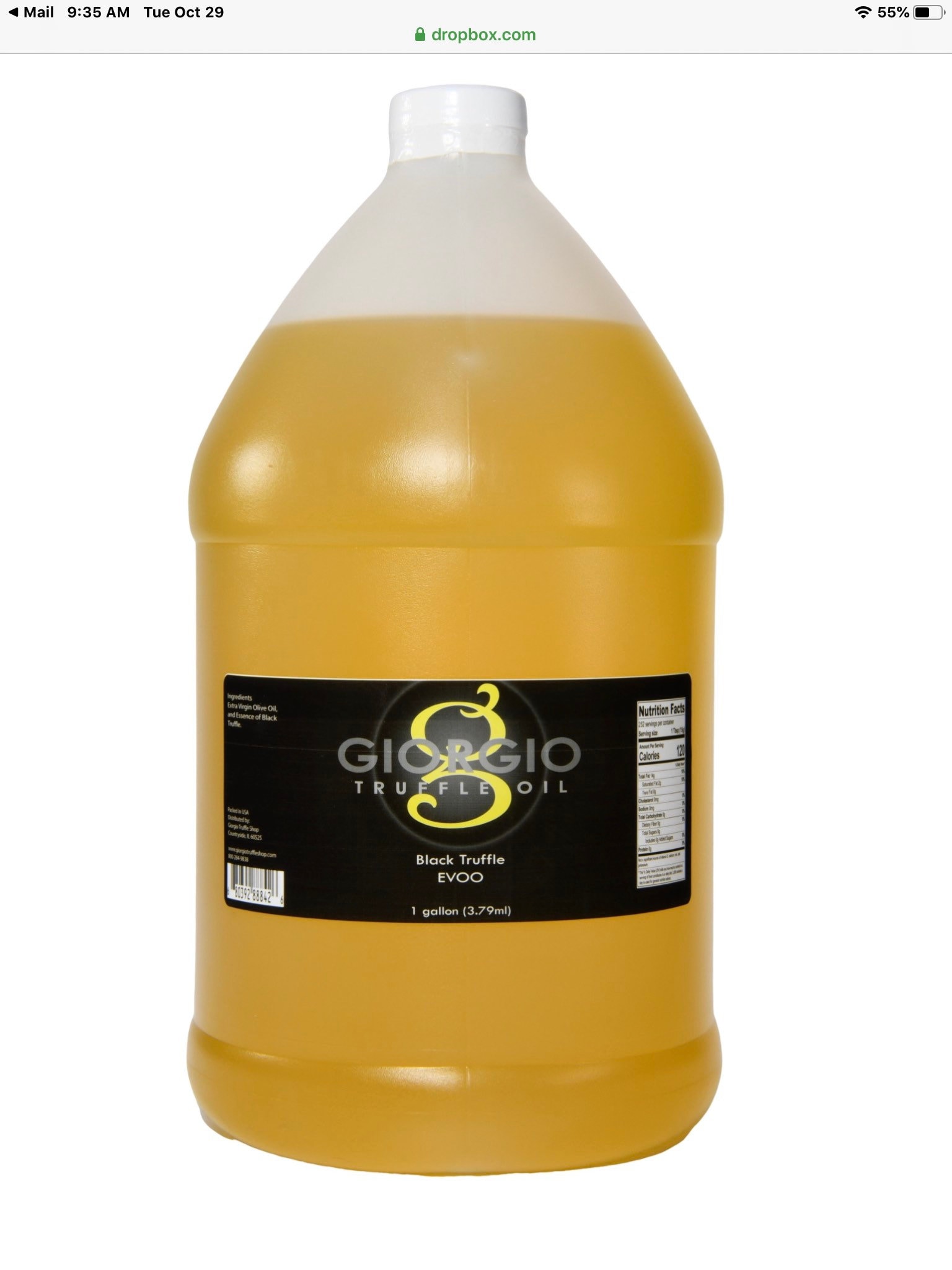 Black Truffle Infused Extra Virgin Olive Oil, Bulk 1 Gallon