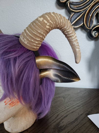 New Arrival Ram Horns Headband 3D Printed Cosplay Comicon Fantasy With Gold & Black Ears Option Wow Large