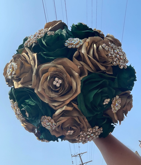 Emerald Green & Gold Quinceañera Bouquet