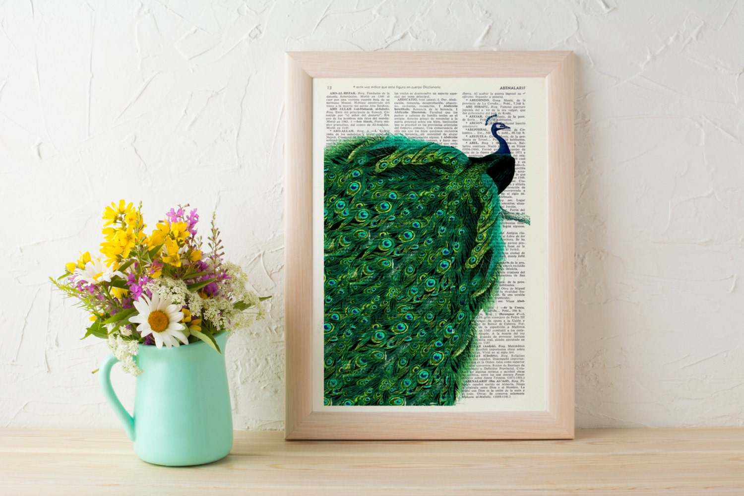 Beautiful Peacock With Endless Tail Wall Art Printed On Vintage Dictionary Book Page Perfect For Gifts Ani149