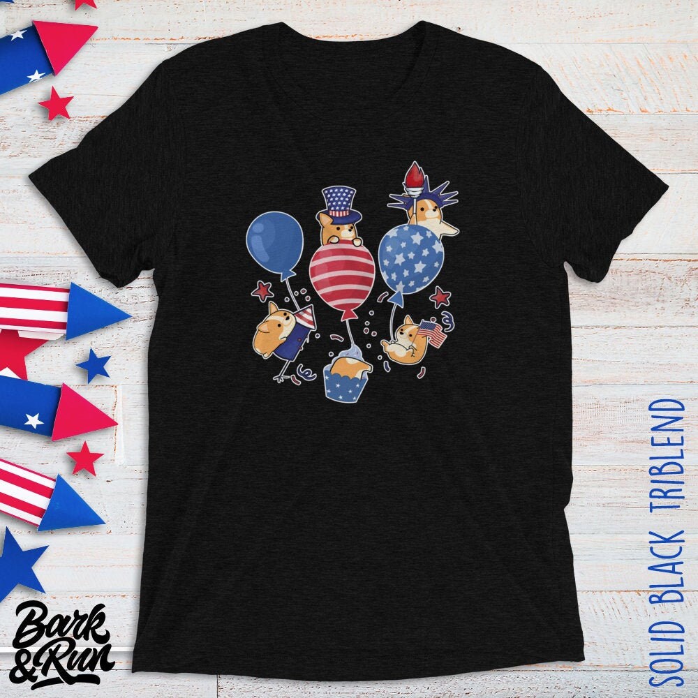 Corgi 4Th Of July Shirt, Unisex Tri-Blend Funny Pembroke Welsh Corgi Fourth T-Shirt, Chubby Kawaii