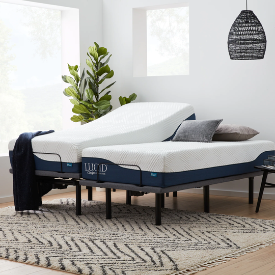 LUCID Comfort Collection Deluxe Adjustable Bed Base with 12-in Split King Hybrid Memory Foam/Coil Blend Mattress in a Box in White | LUCC122KGHL6LP