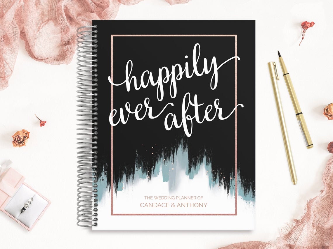 Wedding Planner | Planning Book Engagement Gifts Bridal Gift For Bride Organizer Midnight Brushstroke