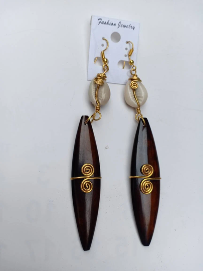 African Horn Earrings, Borne Earrings, Women Christmas Gift For Her, Shell Cowrie Shell Earrings
