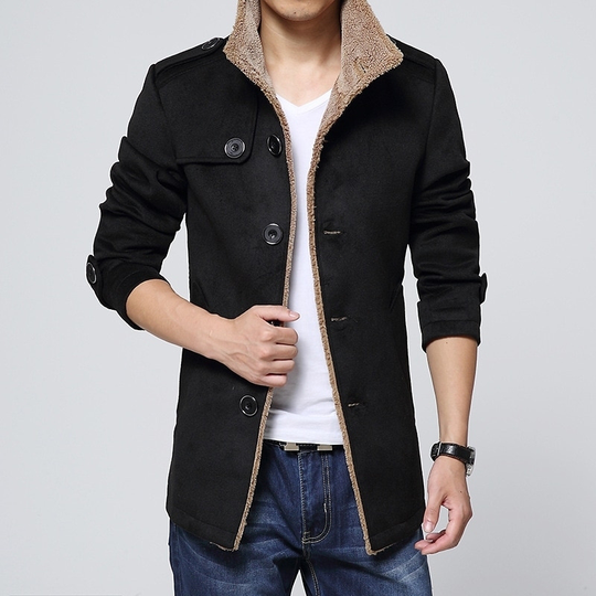 Winter Jackets Mens Casual Men Blends Fleece Warm Windbreaker Coats Men Jackets Clothing Fashion Bomber Jacket Men Coat Solid - black, xxl
