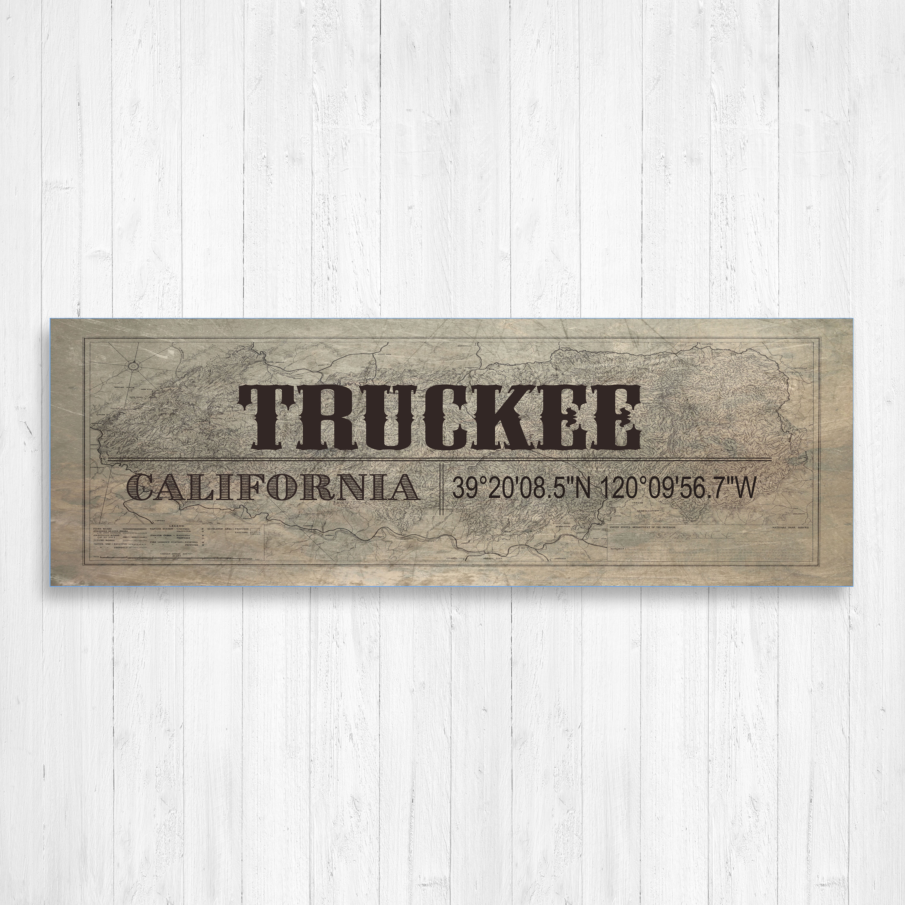 Truckee California, Typography, Typography Print, Town Name, Wall Art, Gps Coordinate City Name Art Print