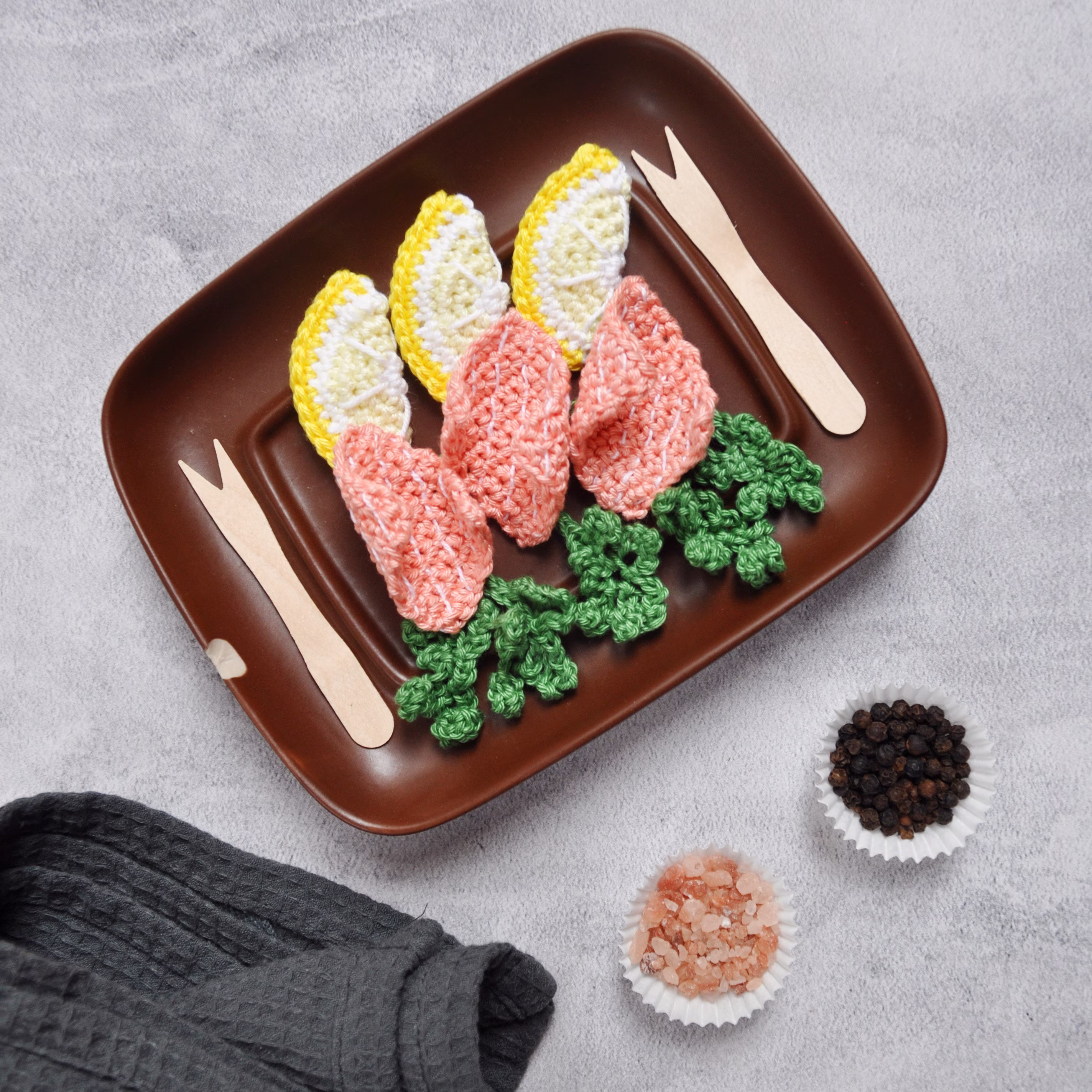 Crochet Slice Of Smoked Salmon - 1 Piece, Seafood, Dinner, Pretend Play Food, Montessori, Soft Toy, Waldorf, Amigurumi, Kitchen, Fish