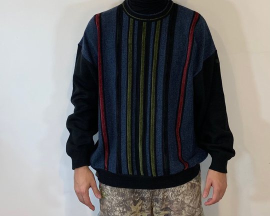 Vintage Wool Blend Red Blue Green Crewneck Knitted Jumper Pullover Size L - Xl Men
