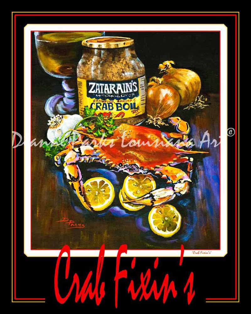 New Orleans Art Poster Crab Fixin's - Boiled Crab, Zatarain Boil, Louisiana Seafood, Print On Paper Or Metal"