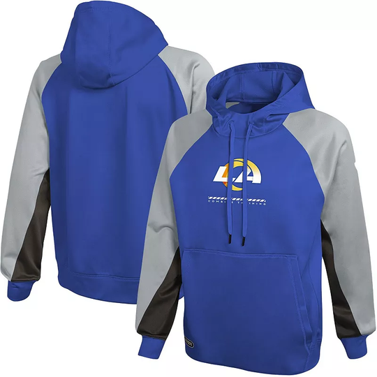 Men's New Era Royal Los Angeles Rams Combine Authentic Back with a Bang Pullover Hoodie, Size: Medium, LAR Blue
