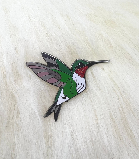 Ruby Throated Hummingbird Hard Enamel Pin | Bird Animal Art Deco