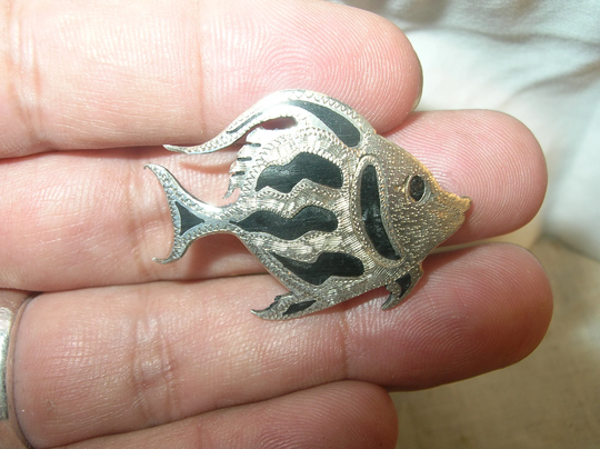 Vintage Sterling Enamel Fish Brooch