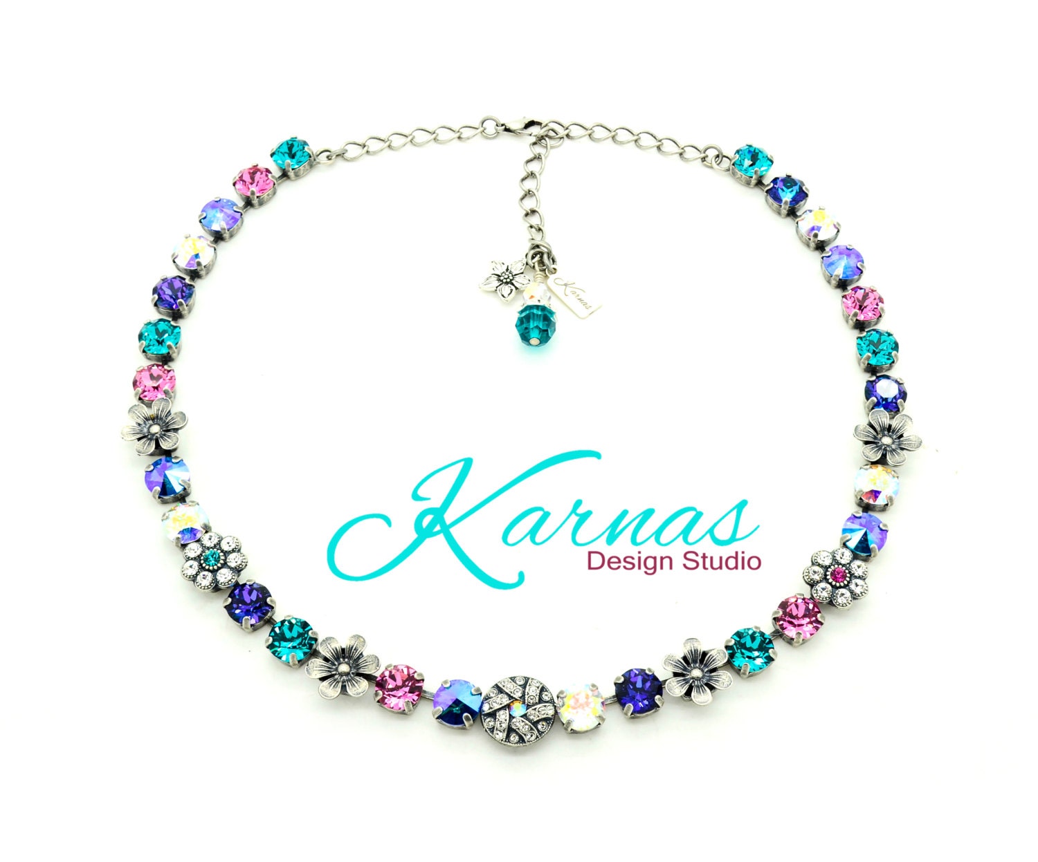 Daytime Dreamin' 8mm Pave Flower Necklace K.d.s. Premium Crystal Antique Silver Karnas Design Studio Free Shipping