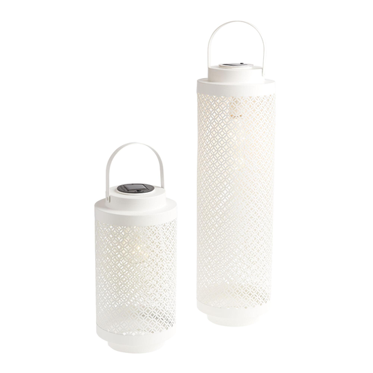 White Geometric Metal Pillar Solar LED Lantern by World Market