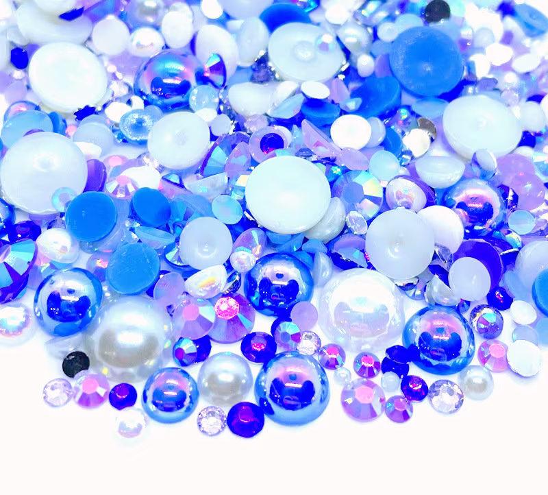 Royal Blend Rhinestone Mix 2mm-10mm Flatback Jelly Resin | Faux Pearls Rhinestones Sizes, Blue Gray Purple