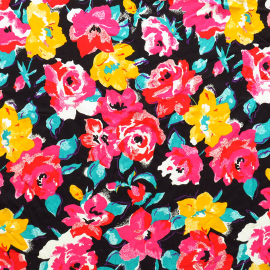 Bty 1980S Impressionist Floral Knit Fabric Bias Stretch Vintage
