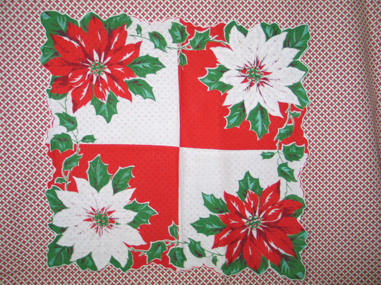 Vintage Hanky/Christmas~Poinsettia Flowers-Mid Century 1940S 1950S Handkerchief Hanky~Hankie-Handkerchief~Retro~Deadstock