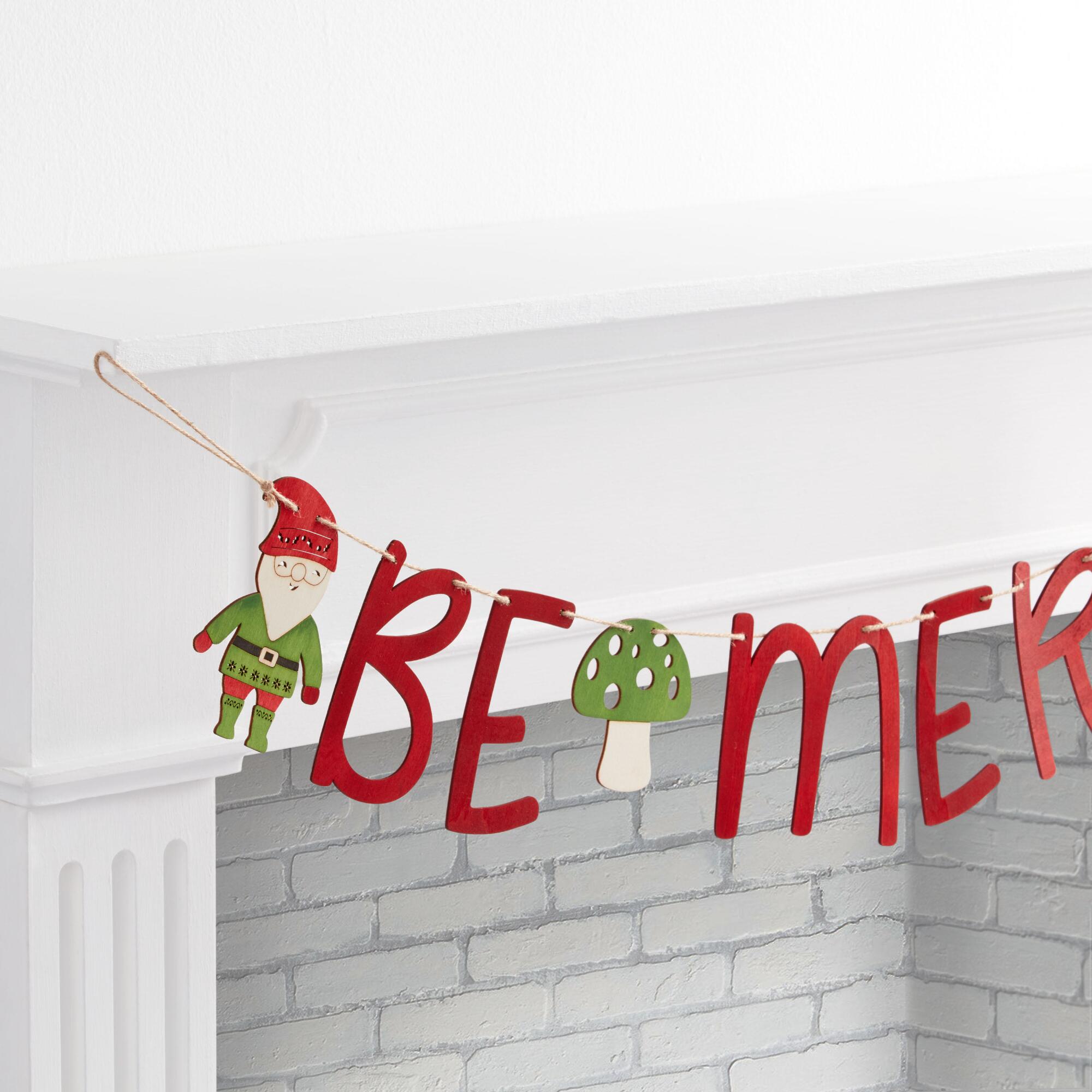 Woodcut Be Merry Gnome Garland by World Market