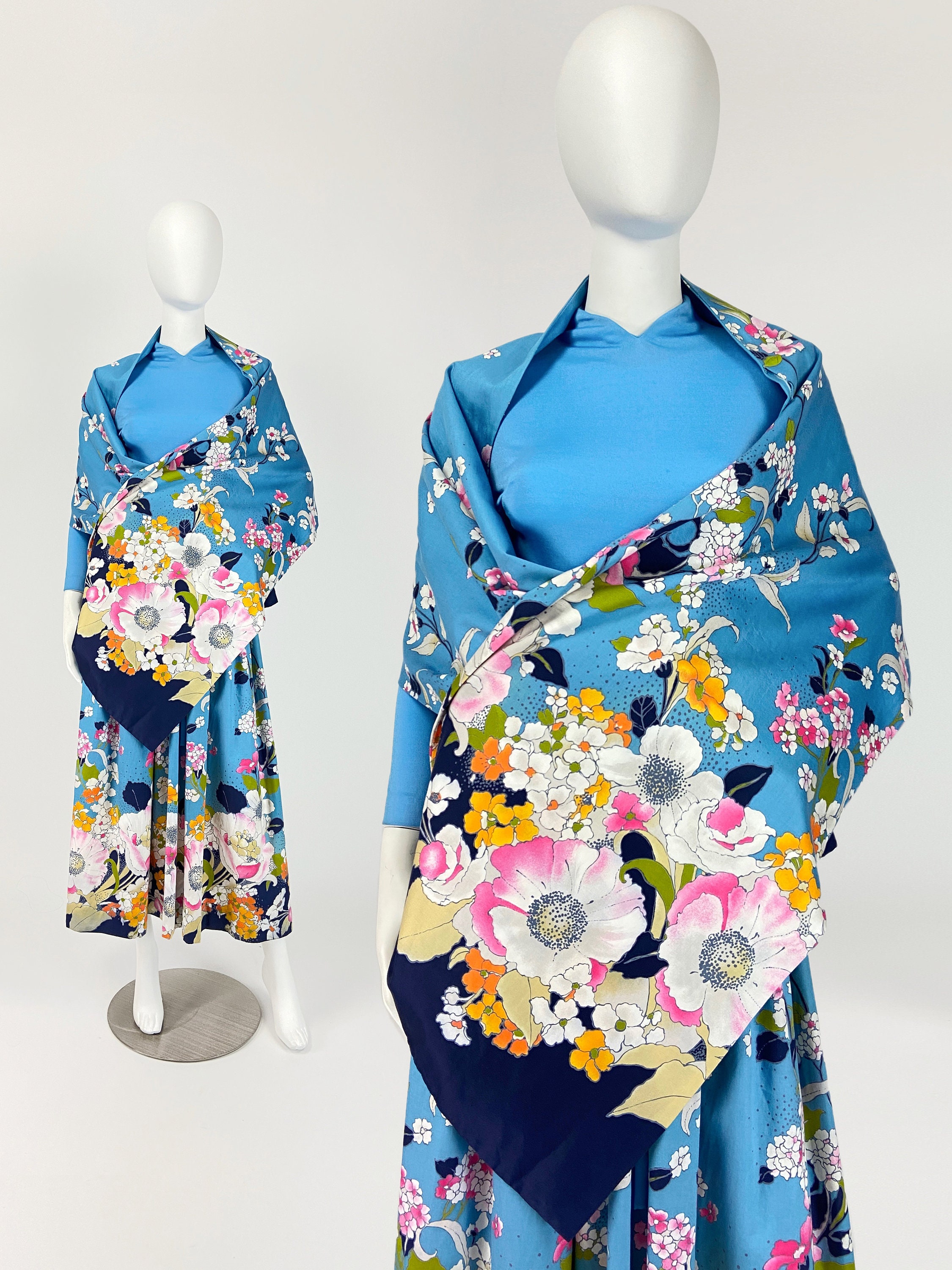 Vintage 70S Dress, Maxi Dress & Wrap Set, Harajuku Clothing, Party Floral Prom Aesthetic Xs Small Size 2 4 Us, 6 8 Uk
