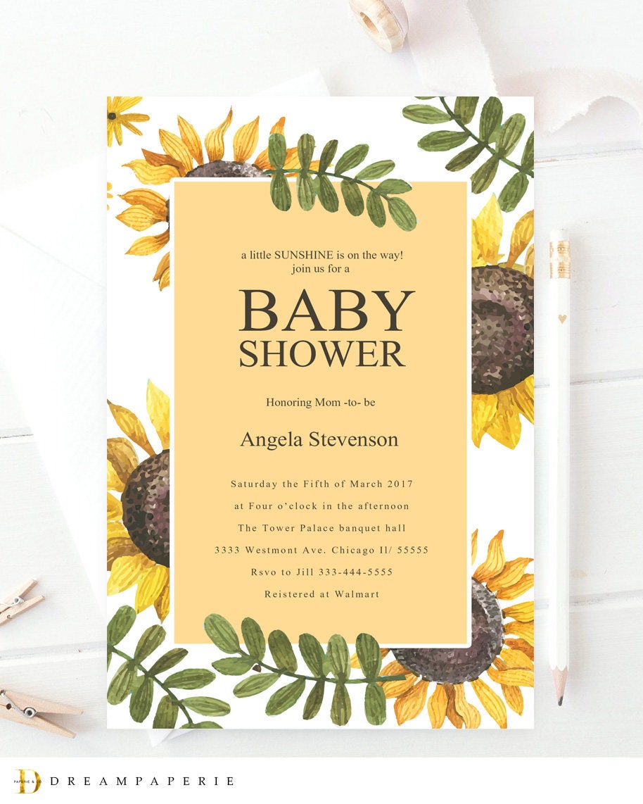 Sunflower Baby Shower Invitation, Little Sunflower Shower, Sunflowers Flowers Summer