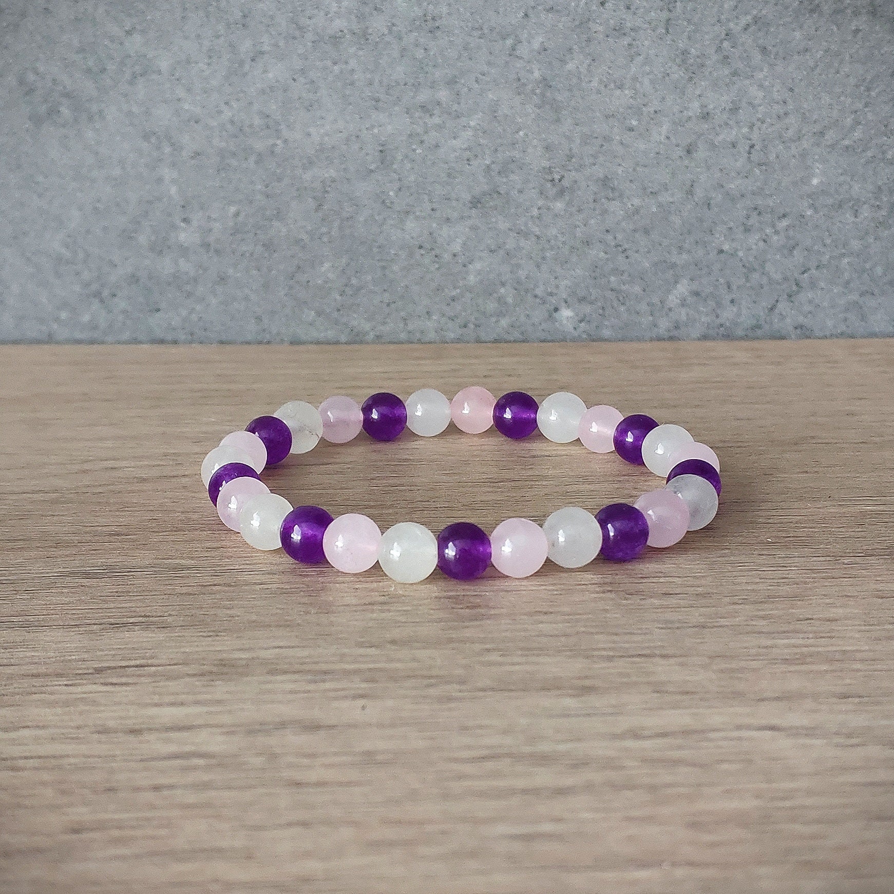 Calm Calming Blend 6mm Bead Beaded Stretch Bracelet, Gemstone Crystal Healing , Amethyst, White Agate, Rose Quartz Bracelet, Gifts For Her