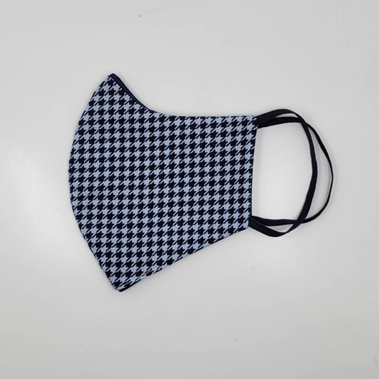 Dark Blue Houndstooth Face Mask, Washable, & Cotton