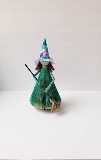 Mermaid Book Witch, Fall, Halloween, Vintage, Librarian, Reuse, Recycle, Repurposed Books, Book Art, Witch Broom, Spells, Primitive Decor