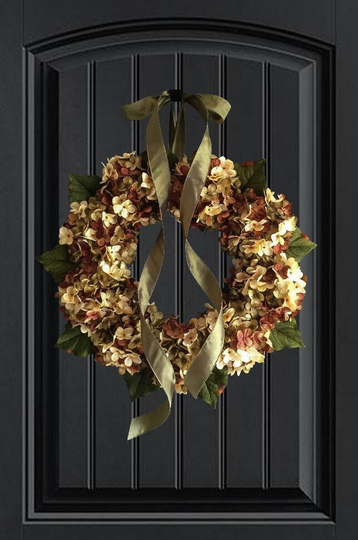 Fall Wreath | Hand Blended Hydrangea Front Door Wreaths Outdoor Housewarming Gift