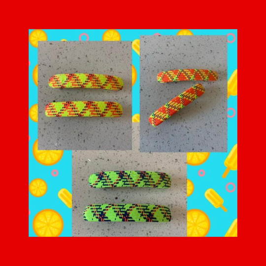 Plaid Barrettes Set, Mod Barrettes, Birthday Gift, Neon Valentines Gift. Girls 80's Summer