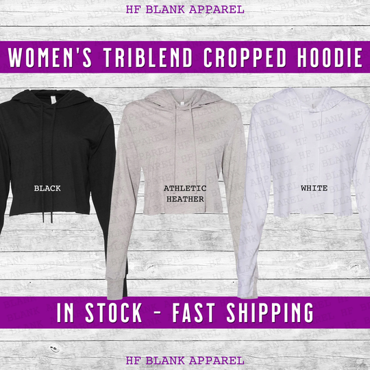 Bella Canvas Crop Top Hoodie/Women's Super Soft Tri-Blend Light-Weight
