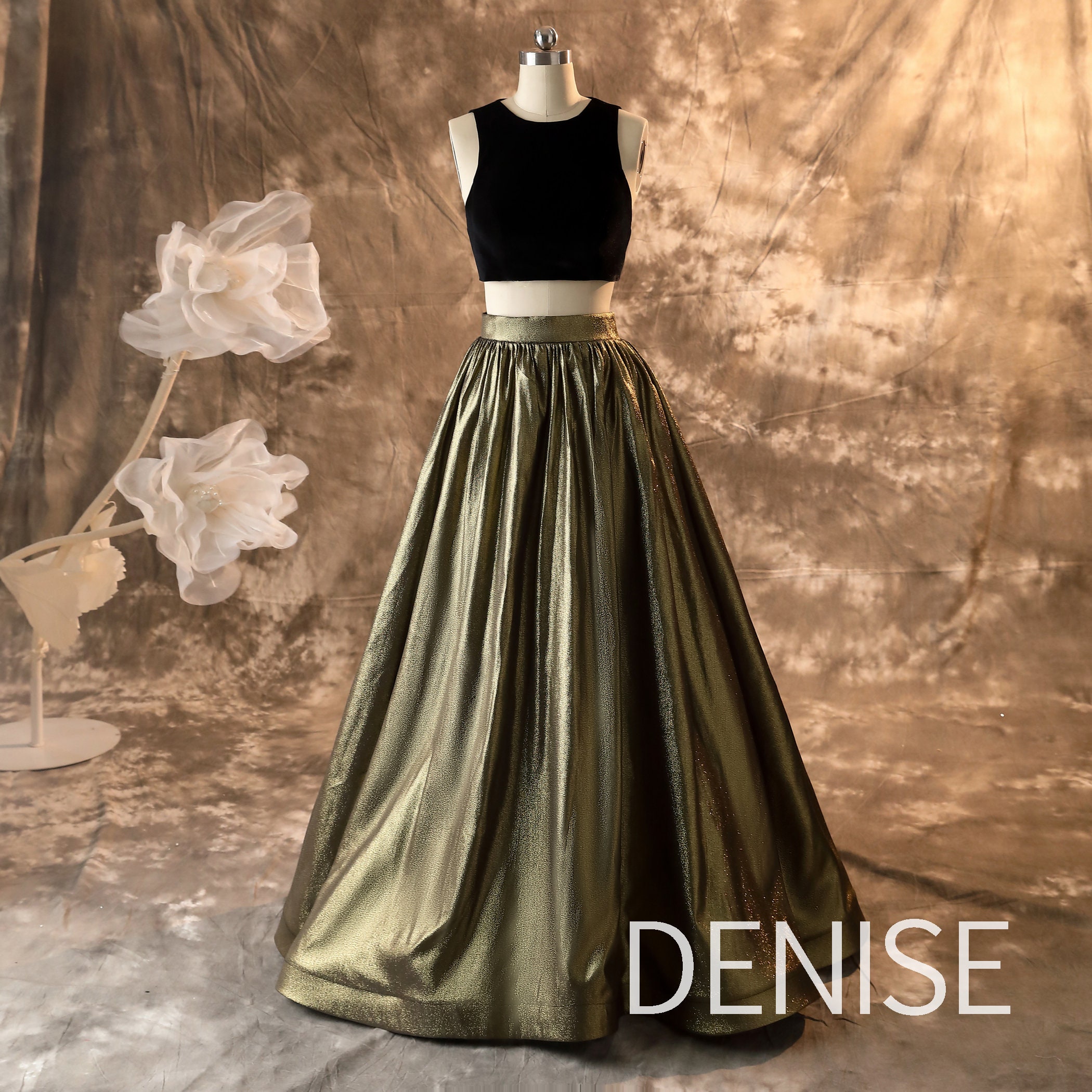 Black Two Piece Velvet Prom Dresses, A Line Long Evening Dress, Sleeveless Party Dress