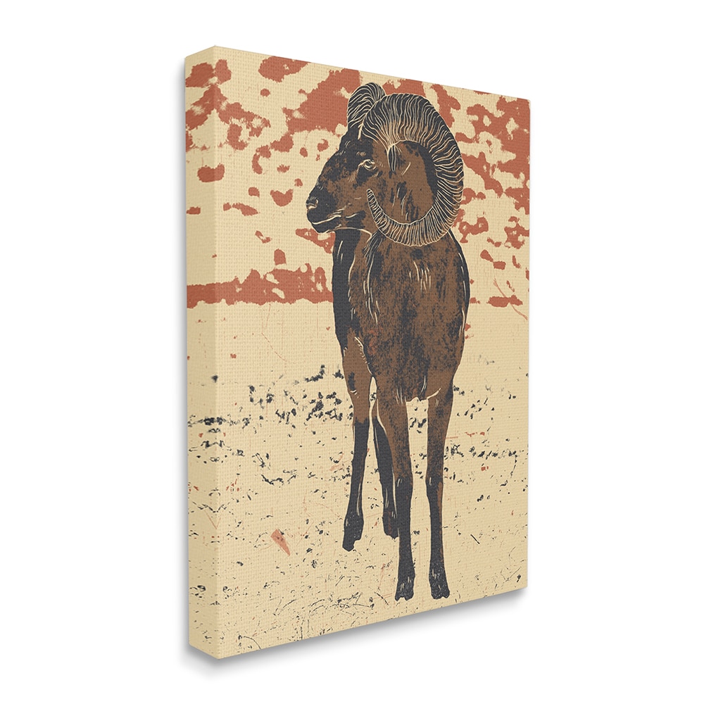Stupell Industries Stupell Industries Abstract Vintage Ram Round Animal Horns Super Oversized Stretched Canvas Wall Art by Ziwei Li, 36 x 1.5 x 48