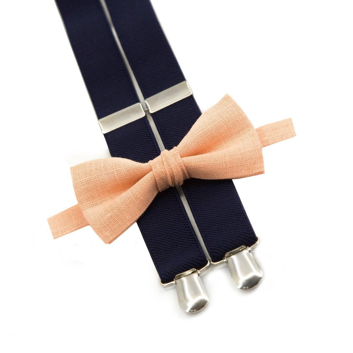 Toddler Bow Tie Suspenders Bellini Peach Bowtie & Navy Suspender Groomsmen Outfit