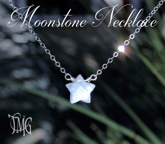 Dainty Moonstone Necklace, Rainbow Star Mondstein, Crystal Genuine Gemstone Healing June Birthstone