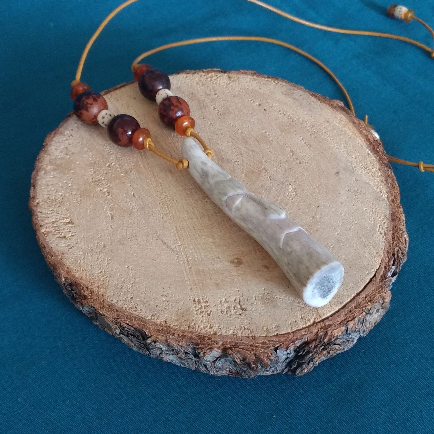 Male Celtic Fairy/Gnome/Warrior Face, Carved Elk Horn Tip, Larp, Cosplay, Wiccan, Pagan, Viking, Elf - Hand Made & in The Usa