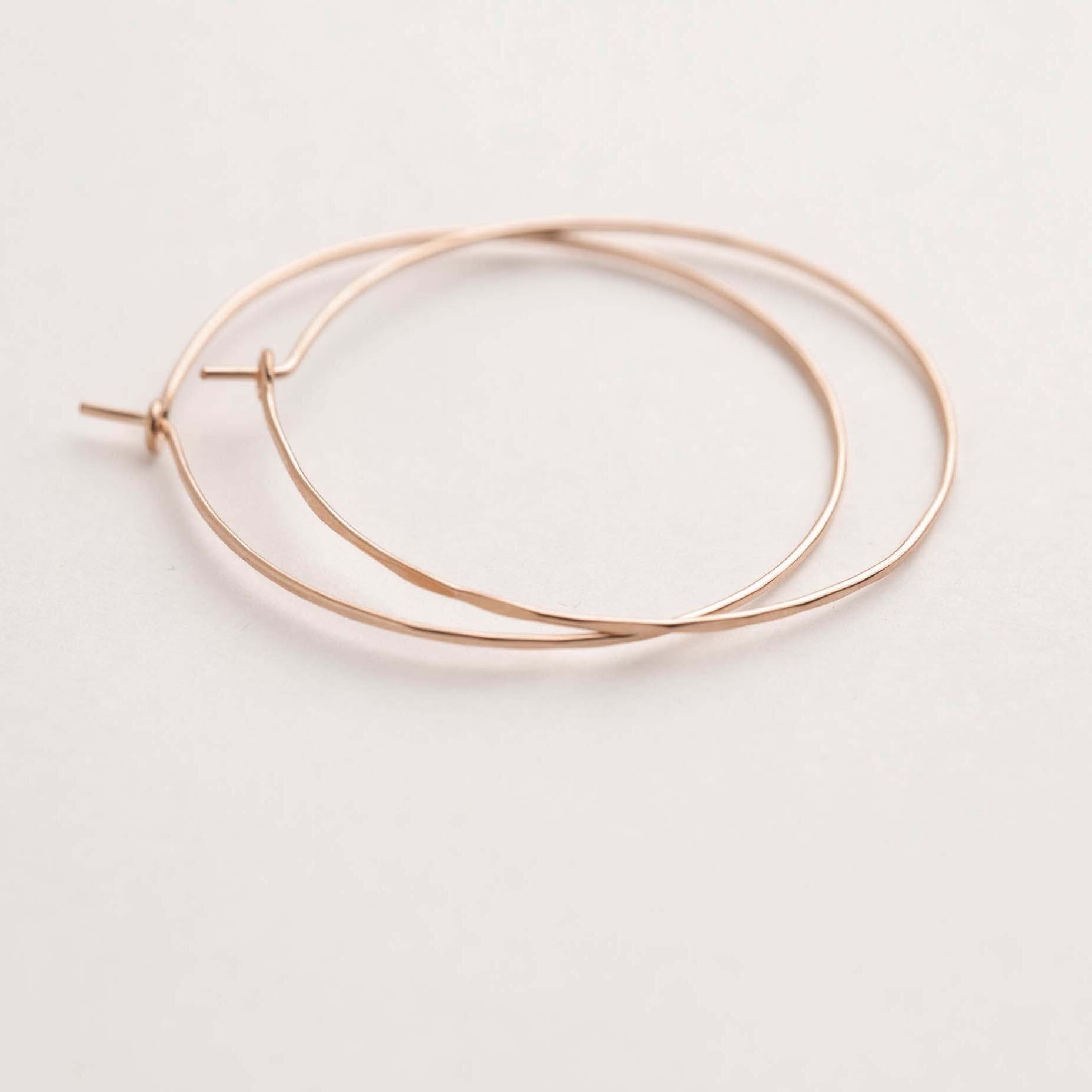 Thin Rose Gold Hoop Earrings - Small To Large Wire 14K Filled Threader