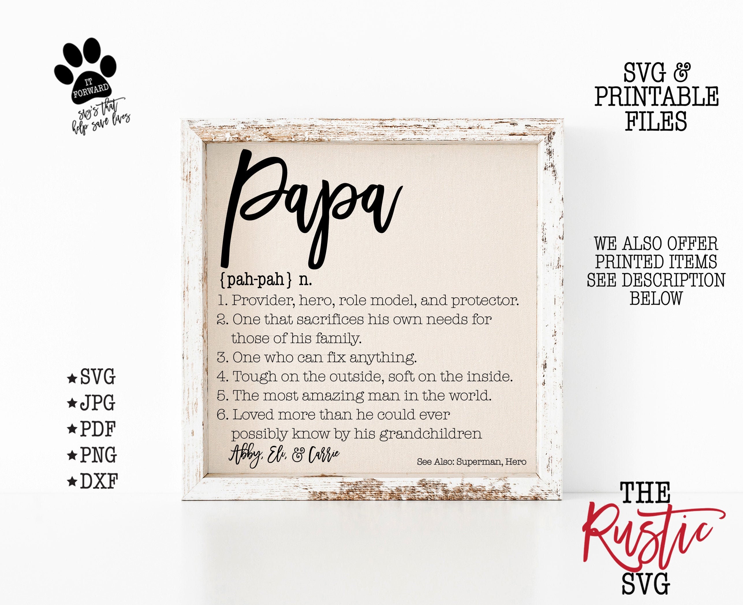 Father's Day Gift, Papa Definition, Grandpa Svg, Wood Sign, Kids Names, Custom Names Silhouette, Cricut, 002