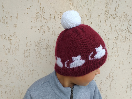 Handmade Knitted Hat With Cats Pompom, Cat Pompom