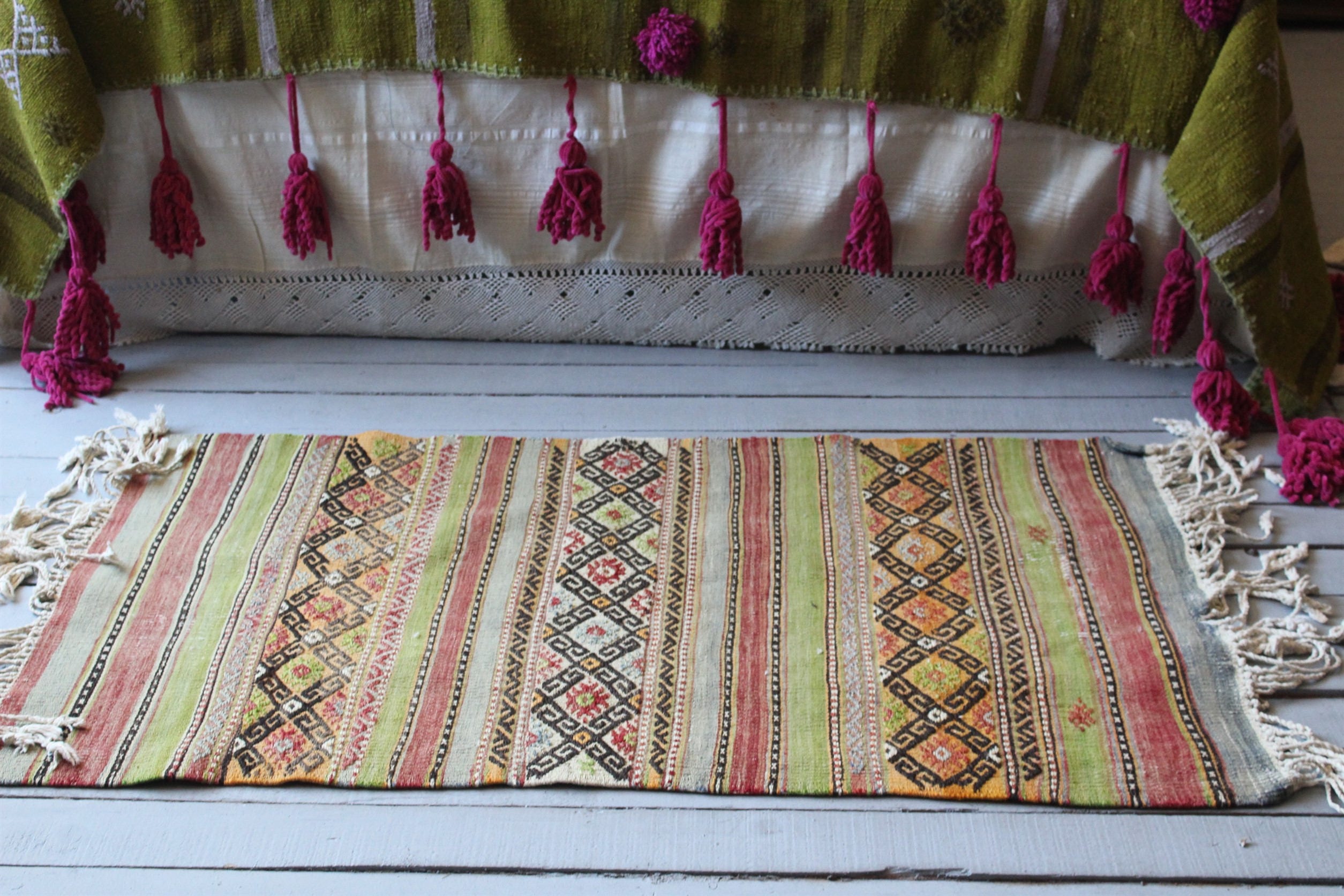 2'3x3'9 Vintage Striped Kilim Rug, Bohemian Kilim, Handwoven Wool Kilim, Kelim"