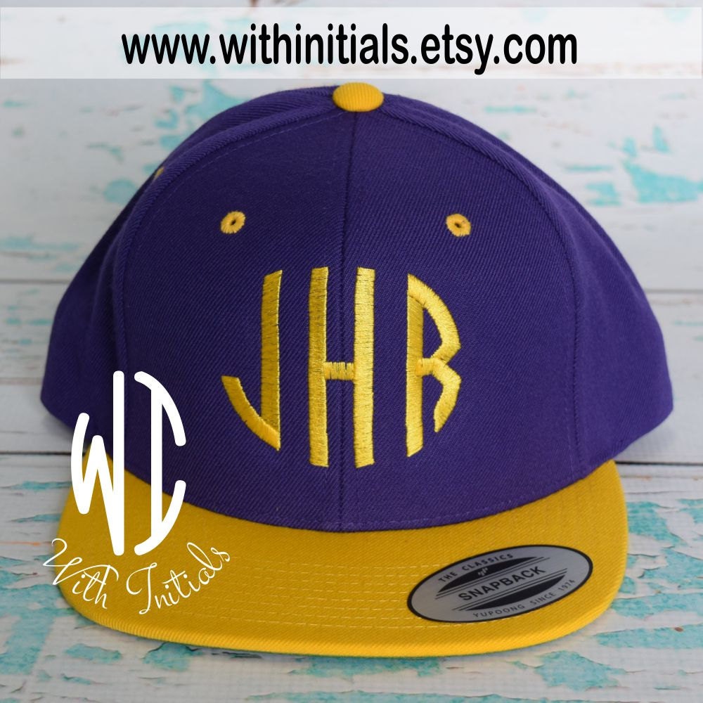 Monogrammed Wool Blend Two Tone Hat Snapback Monogram Cap Purple & Gold Cap, Ball Cap, Bad Hair Summer Cap
