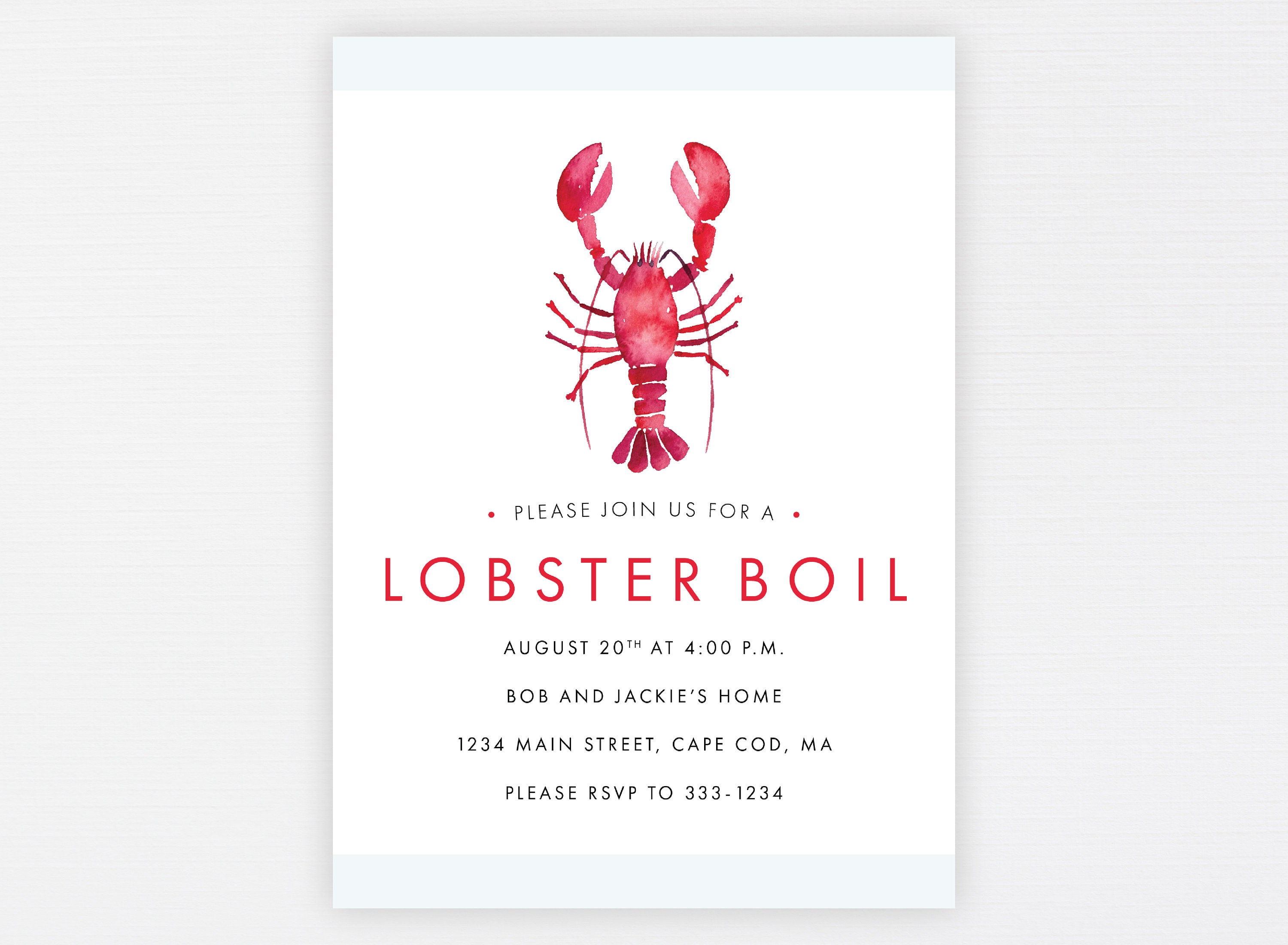 Lobster Boil Bake Invitation Modern Nautical Seafood Birthday Invite Cape Cod Engagement Party Shower Digital Or Printed