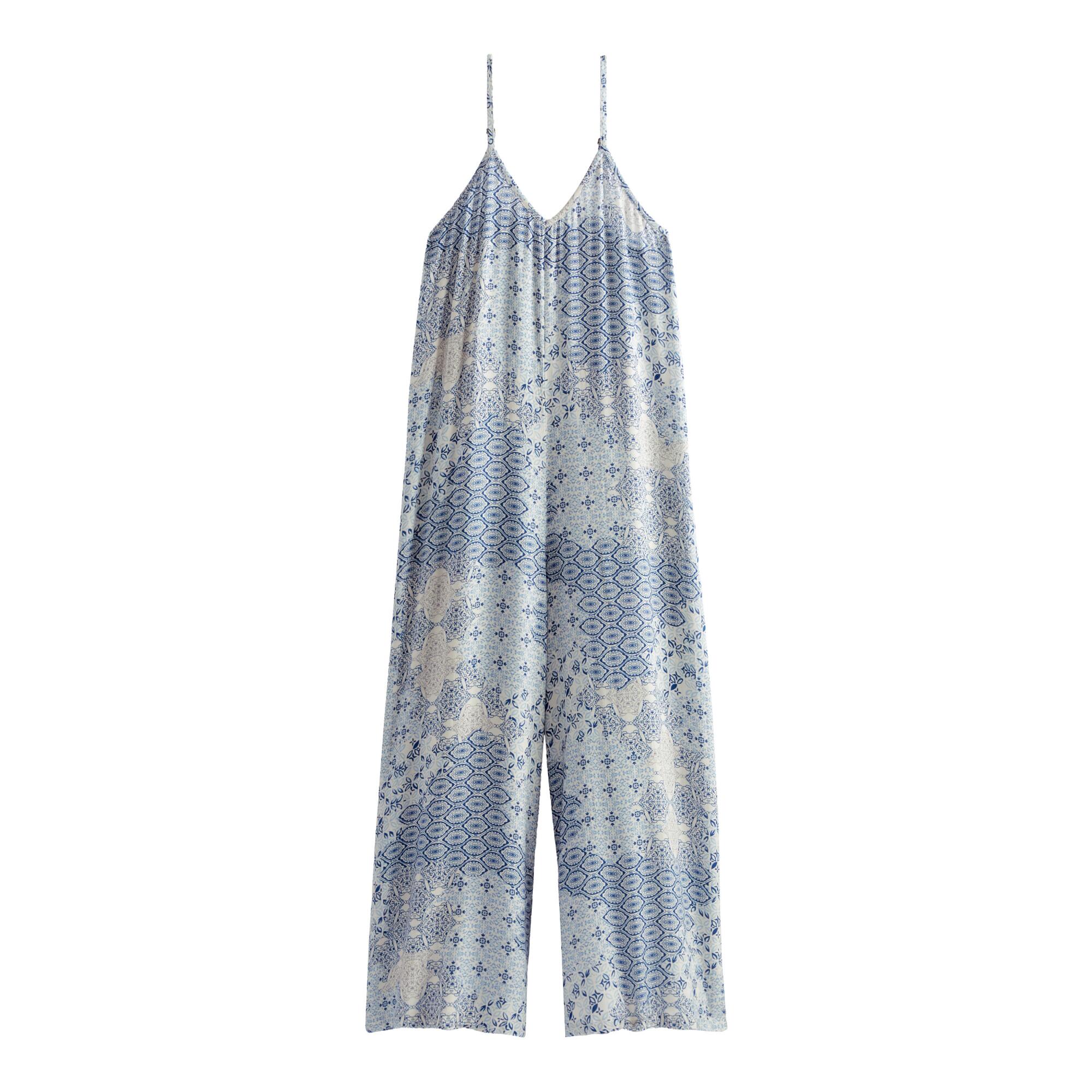 Ivory and Blue Patchwork Leonora Jumpsuit Pajamas - Rayon by World Market