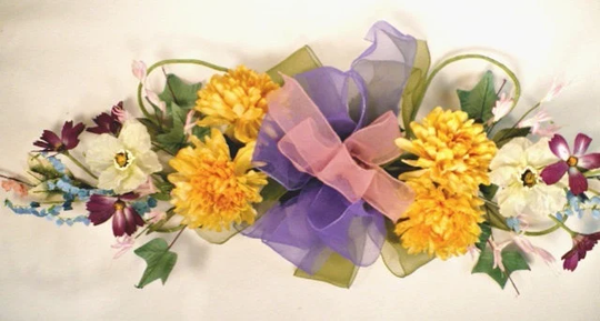 Spring Floral Ribbon Swag, Horizon Spring Yellow Mum Swag