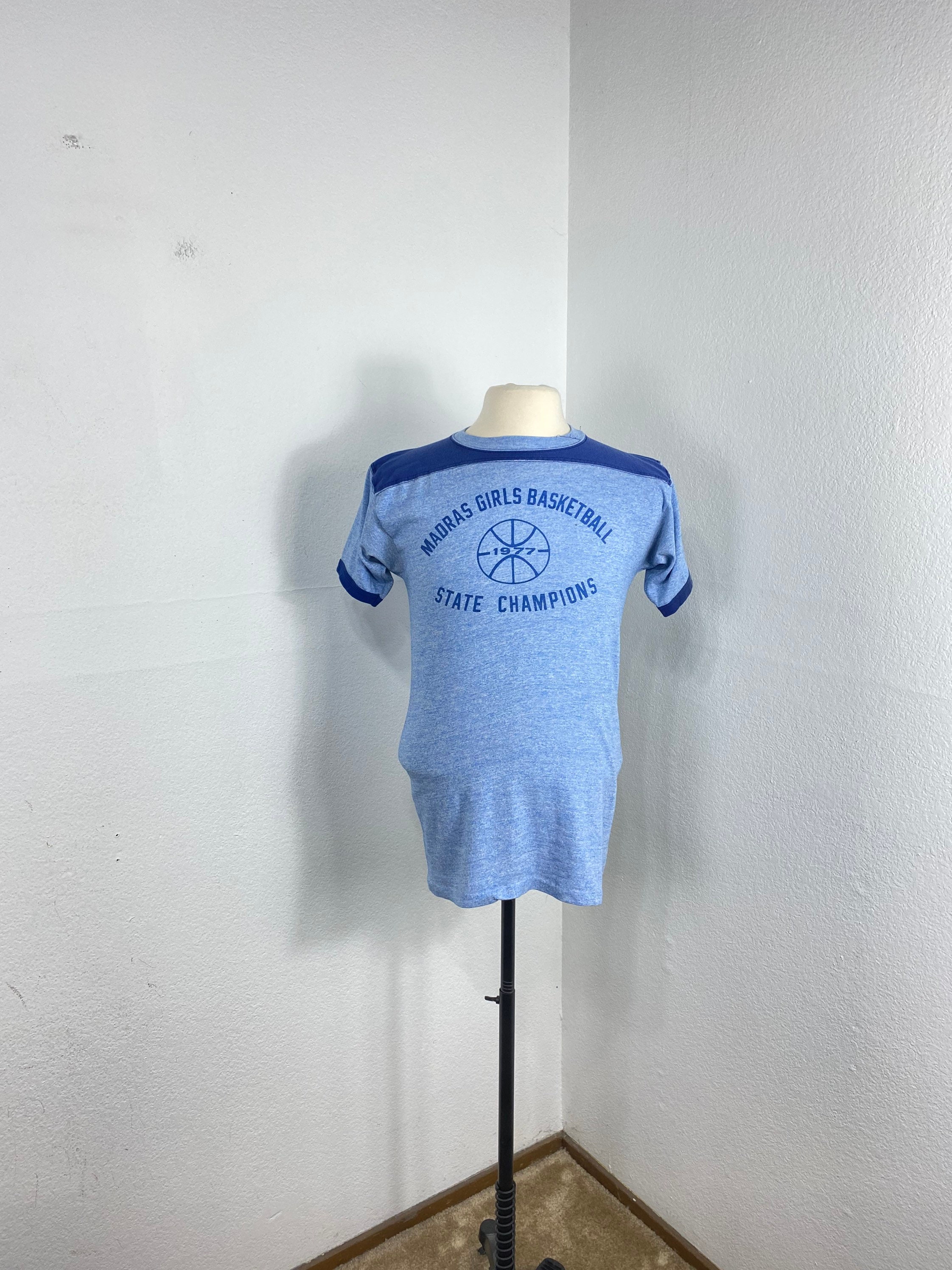 70S Vintage Heather Blue 50/50 Blend Ringer T Shirt